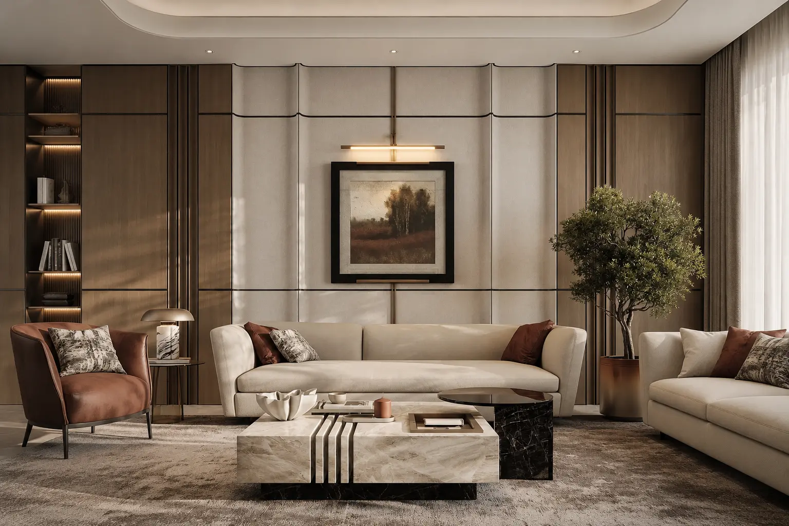 Minimalist, warm interior design space highlighting elevated everyday life